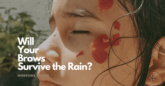Woman walking in Vancouver rain with perfect waterproof eyebrows