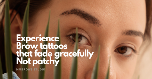 Close-up of soft, natural brow tattoo with clean fade