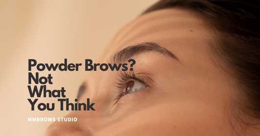 Close-up of soft healed powder brows in Vancouver, natural makeup tattoo